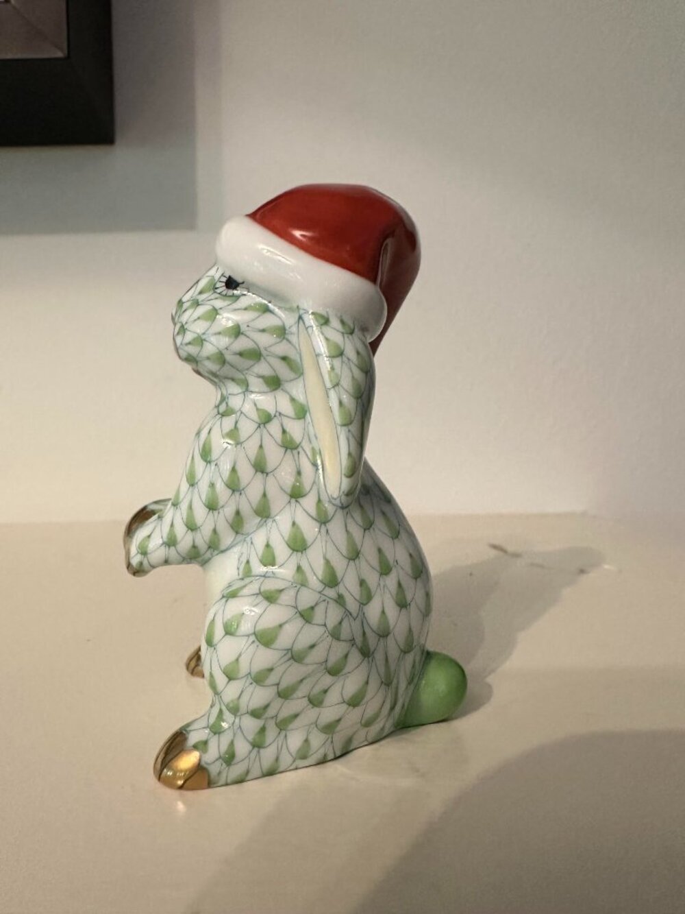 Herend Figurine- Bunny in Santa Hat mint green